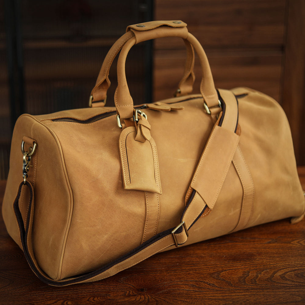 Men's Handmade Full Grain Leather Travel Duffel – Large Crazy Horse Leather Weekender | Carry-On Bag for Business, Camping & Short Trips