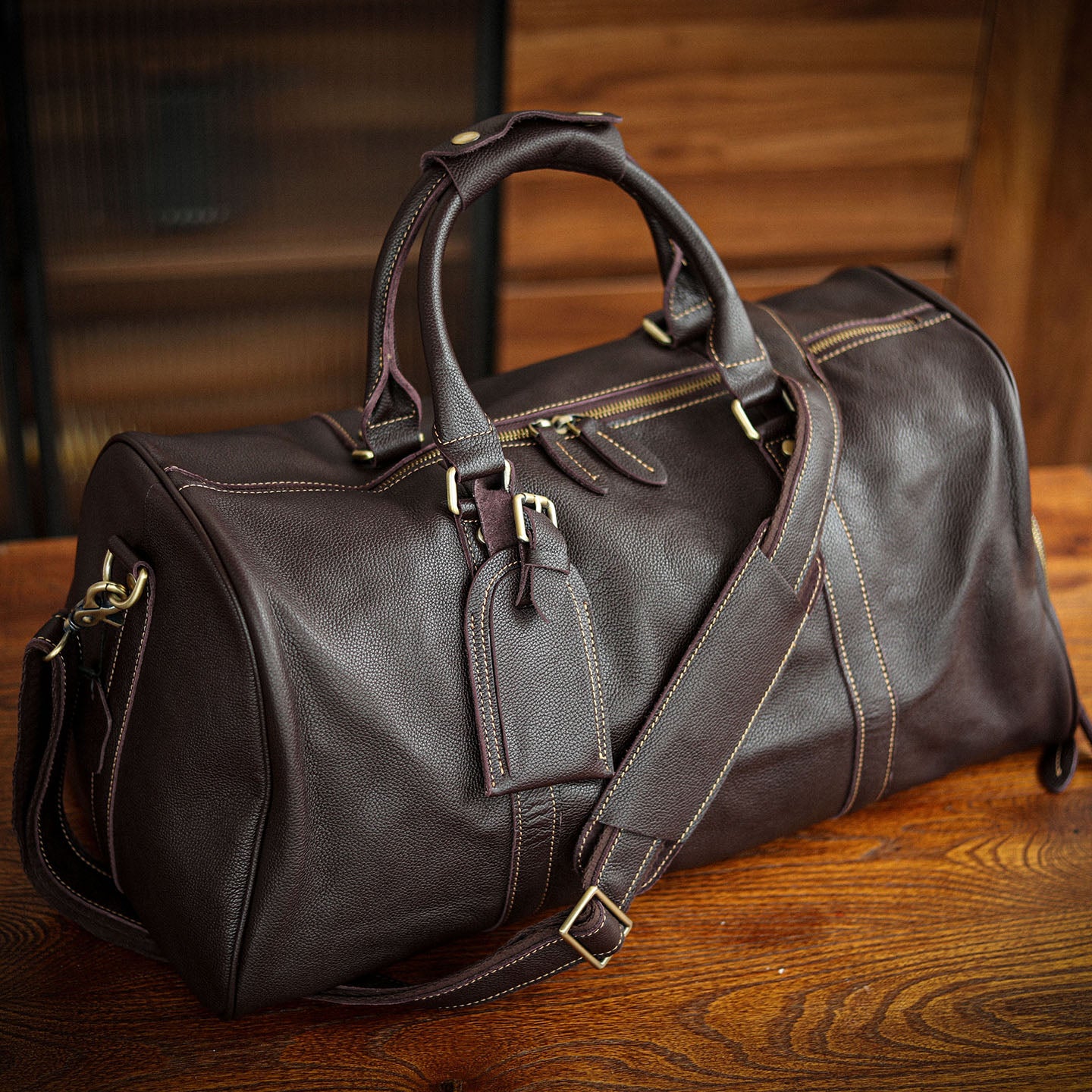 Men's Handmade Full Grain Leather Travel Duffel – Large Crazy Horse Leather Weekender | Carry-On Bag for Business, Camping & Short Trips