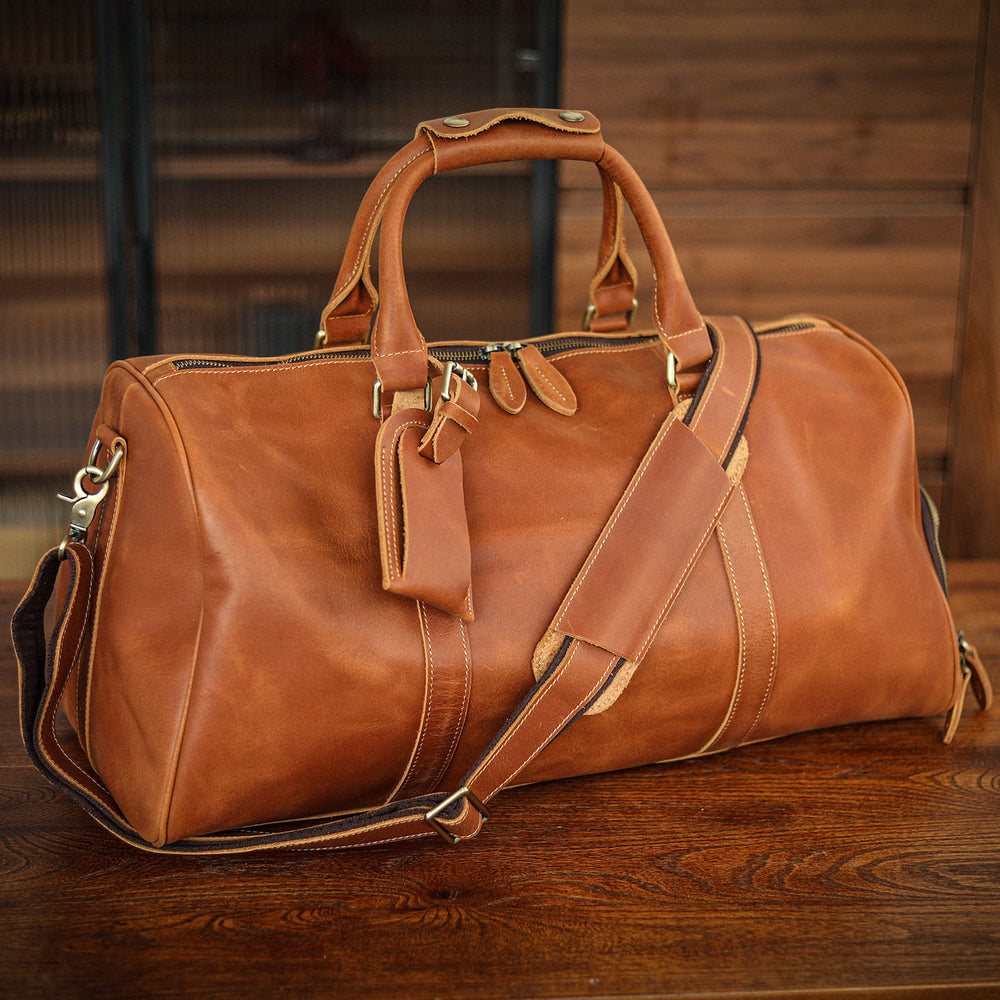 Men's Handmade Full Grain Leather Travel Duffel – Large Crazy Horse Leather Weekender | Carry-On Bag for Business, Camping & Short Trips