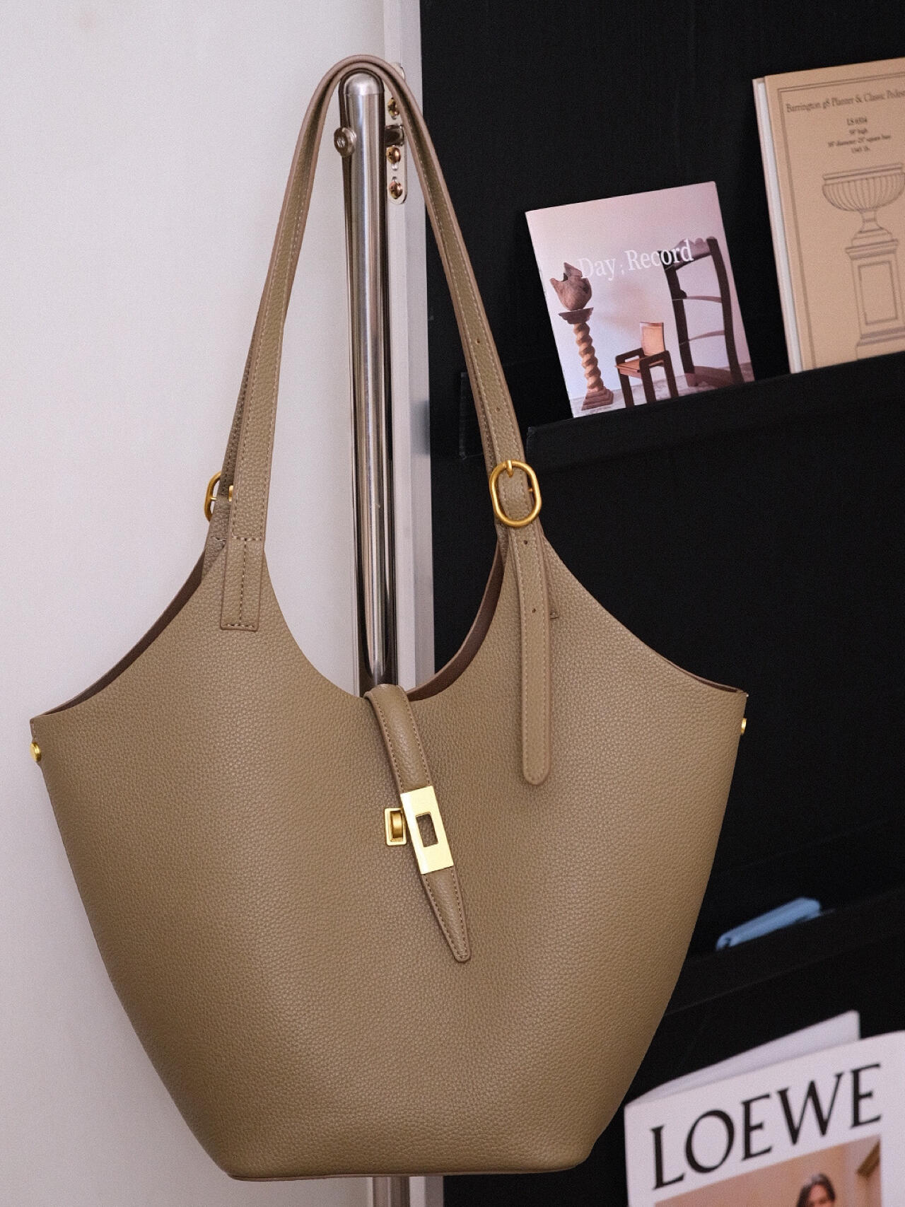 Minimalist Pebbled Leather Tote Bag with Pouch | Large Shoulder Laptop Bucket Bag (2 In 1)