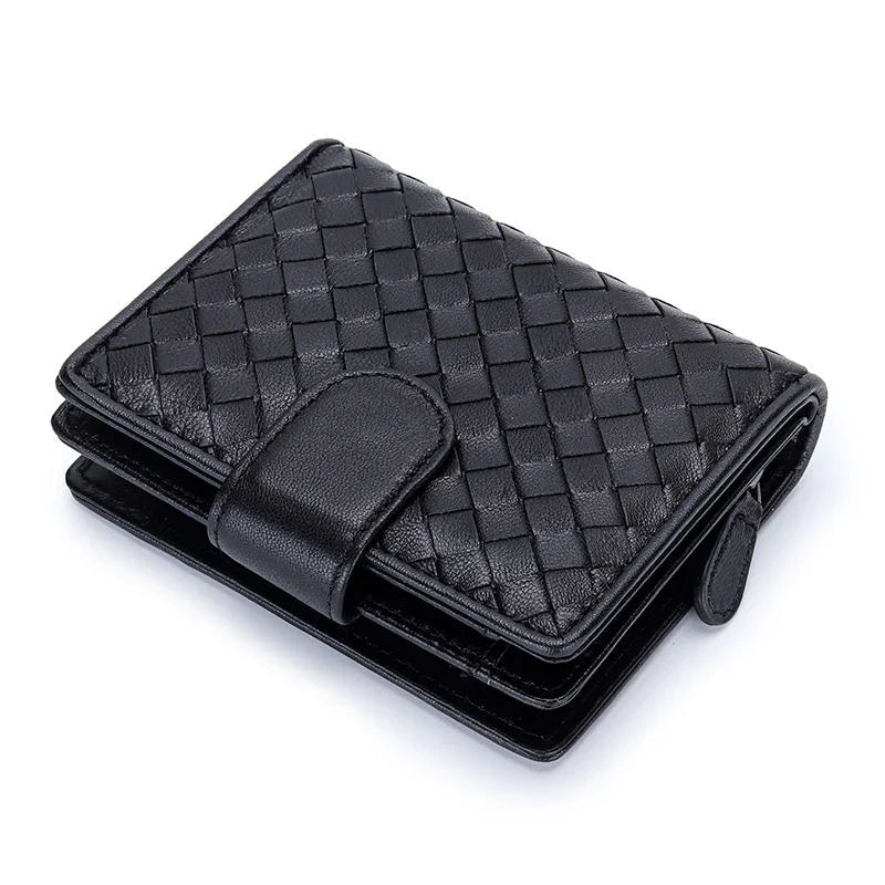 Small Lambskin Leather Interwoven Wallet, Women Woven Leather Cards Holder, Handcrafted Trifold Wallet, Designer Wallet, Women Purse