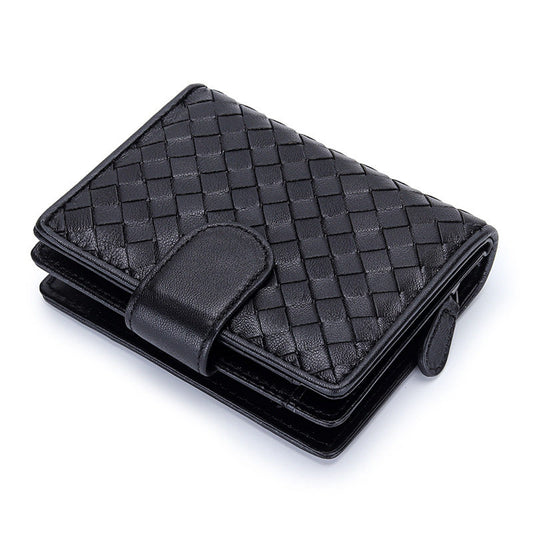 Small Lambskin Leather Interwoven Wallet, Women Woven Leather Cards Holder, Handcrafted Trifold Wallet, Designer Wallet, Women Purse