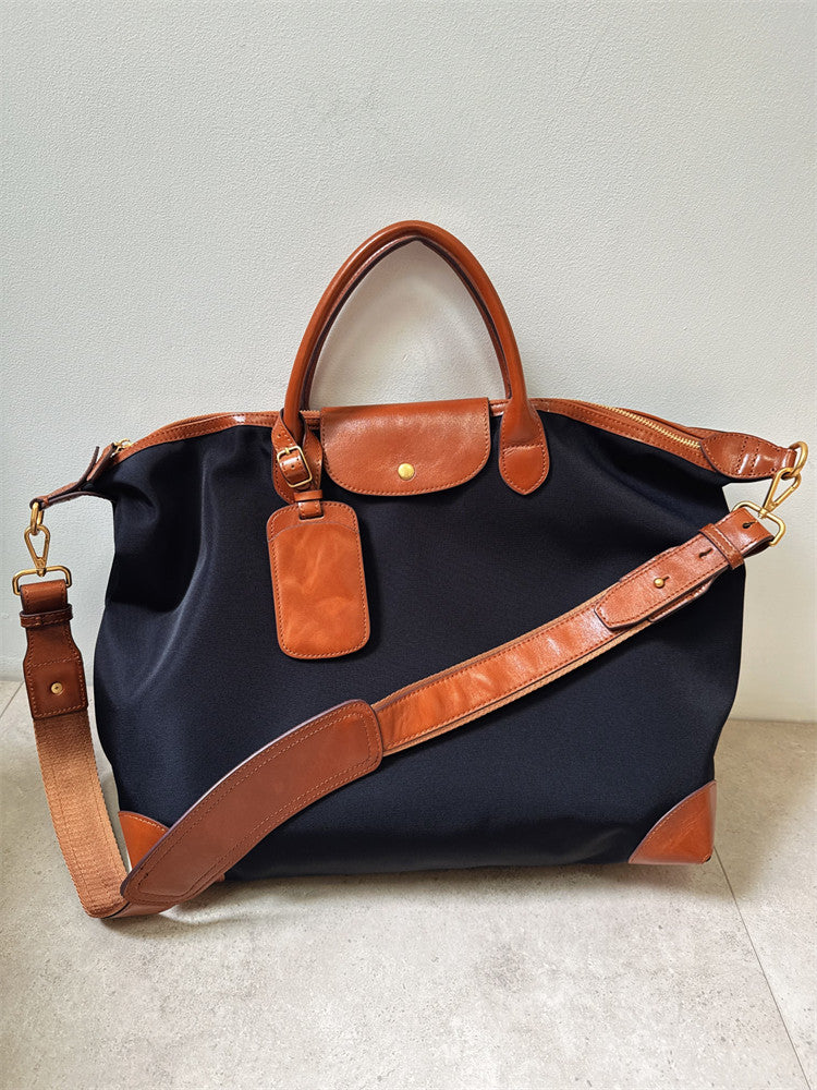 Recycled Nylon & Cowhide Leather Work Tote Bag – Handmade, 3 Sizes | Personalised Initials, Laptop Bag, Waterproof, Anti-Slip Strap