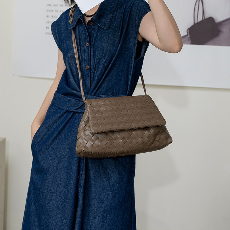 Luxury Handwoven Lambskin Crossbody Bag, Soft Leather Hobo Bag, Designer Craftsmanship Woven Flap Tote for Women