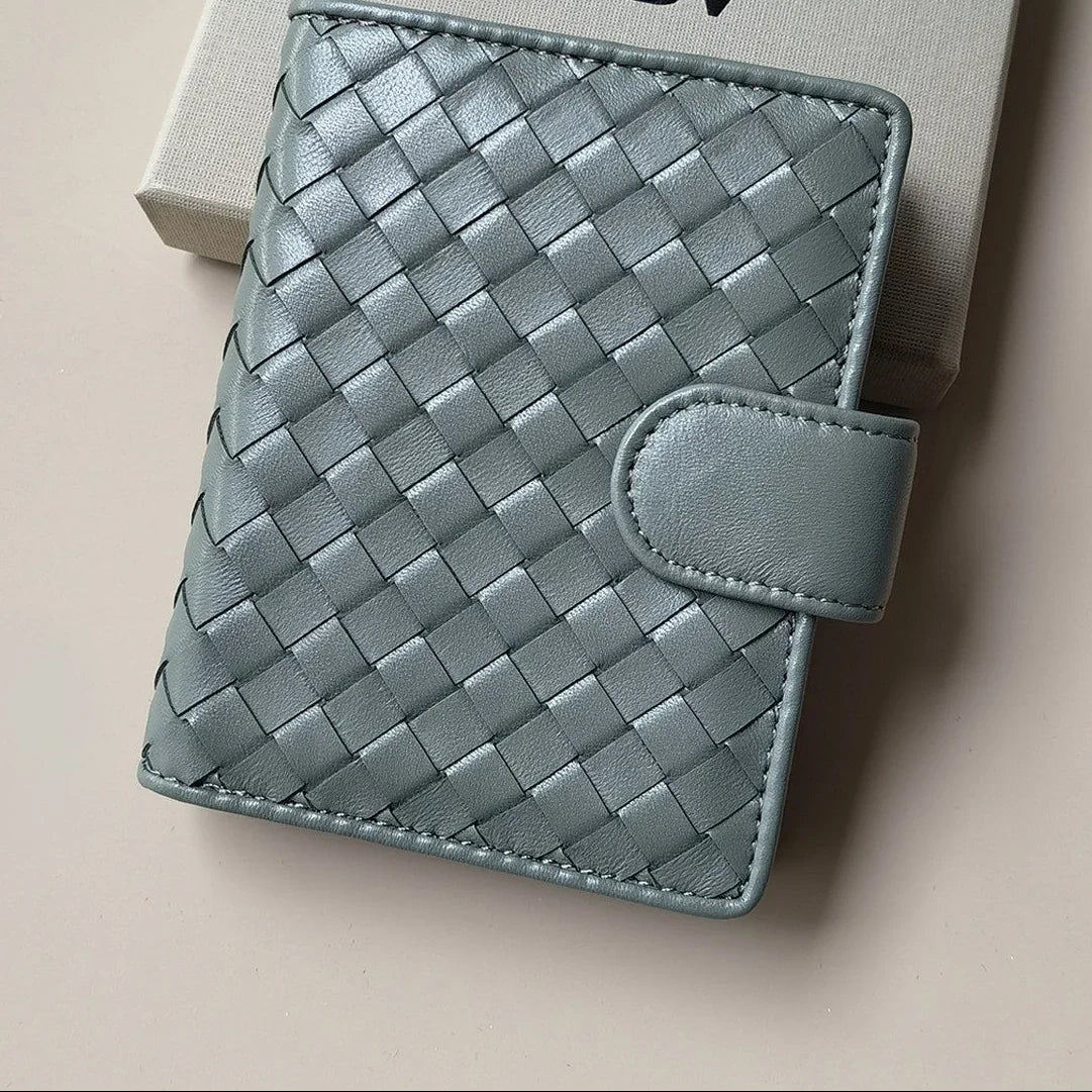 Small Lambskin Leather Interwoven Wallet, Women Woven Leather Cards Holder, Handcrafted Trifold Wallet, Designer Wallet, Women Purse