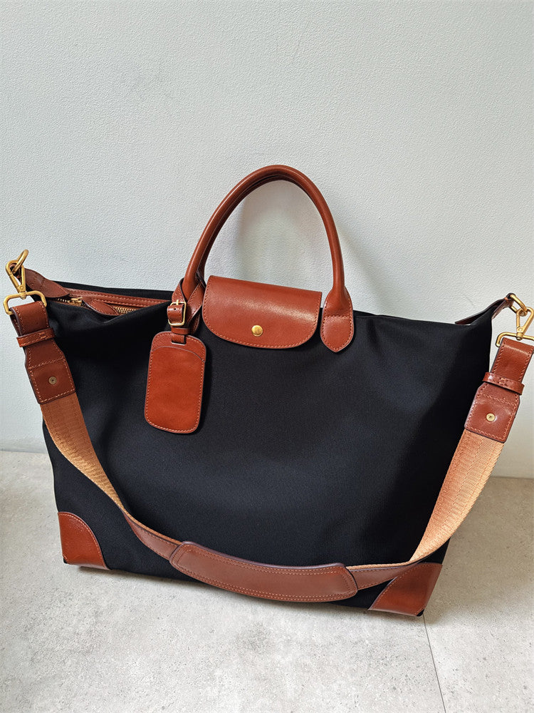 Recycled nylon cowhide tote bag SKU small – handmade commuter women work bag