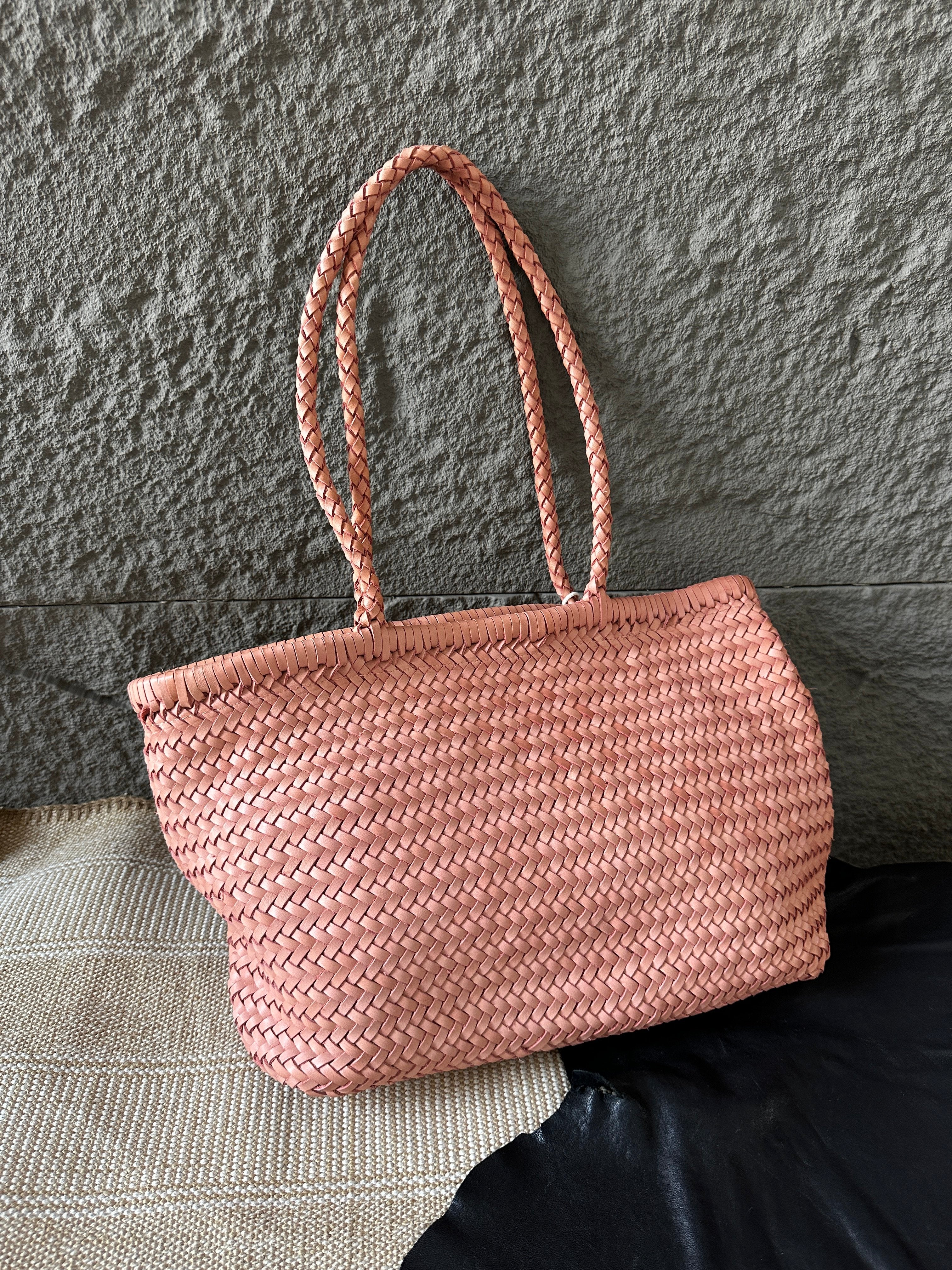 Handwoven Basket Tote Bag | Vegetable-Tanned Italian Cowhide Hand-Carry Bag | Minimalist Summer Commuter Style
