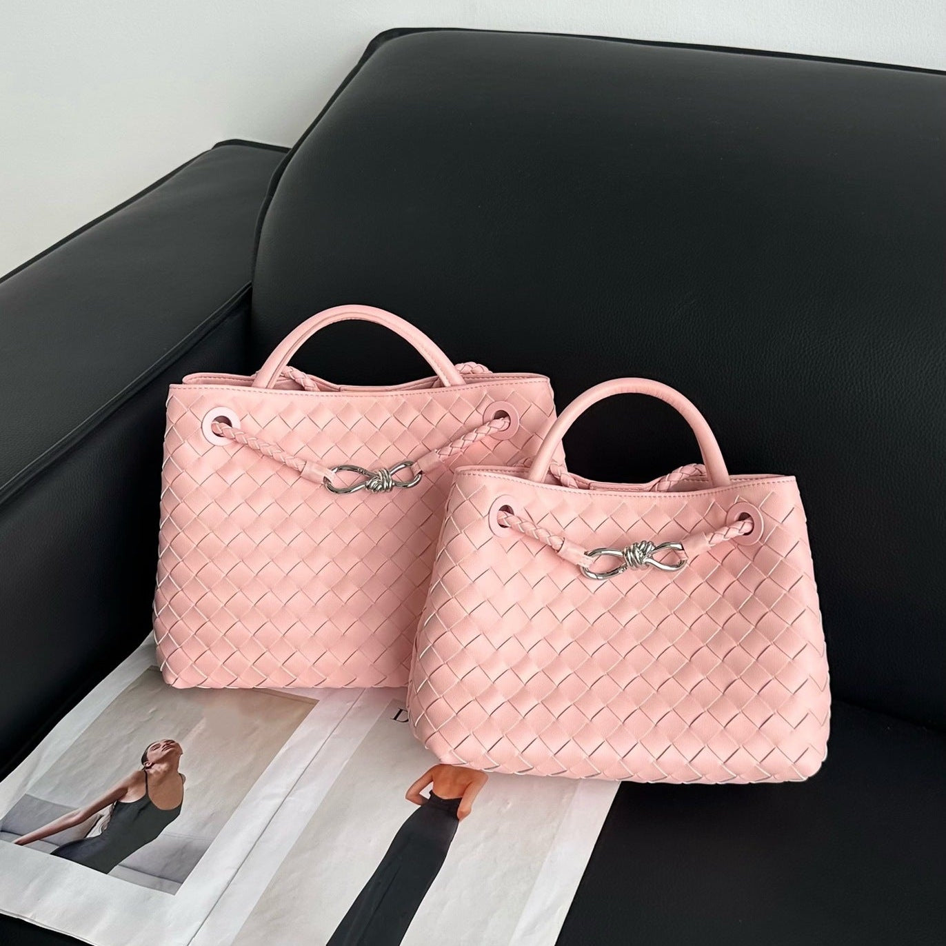 Cowhide Leather Knotted Intrecciato Shoulder Bag | Woven Handbag With Metal Buckle, Daily Fashion Designer Bag, Woven Shoulder Purse