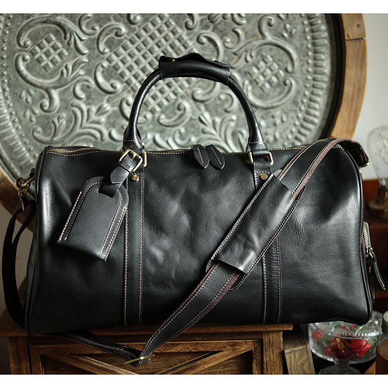 Men’s Full Grain Leather Travel Duffel, Large Crazy Horse Leather Carry-On Bag for Business, Leather Weekender, Camping & Short Trips