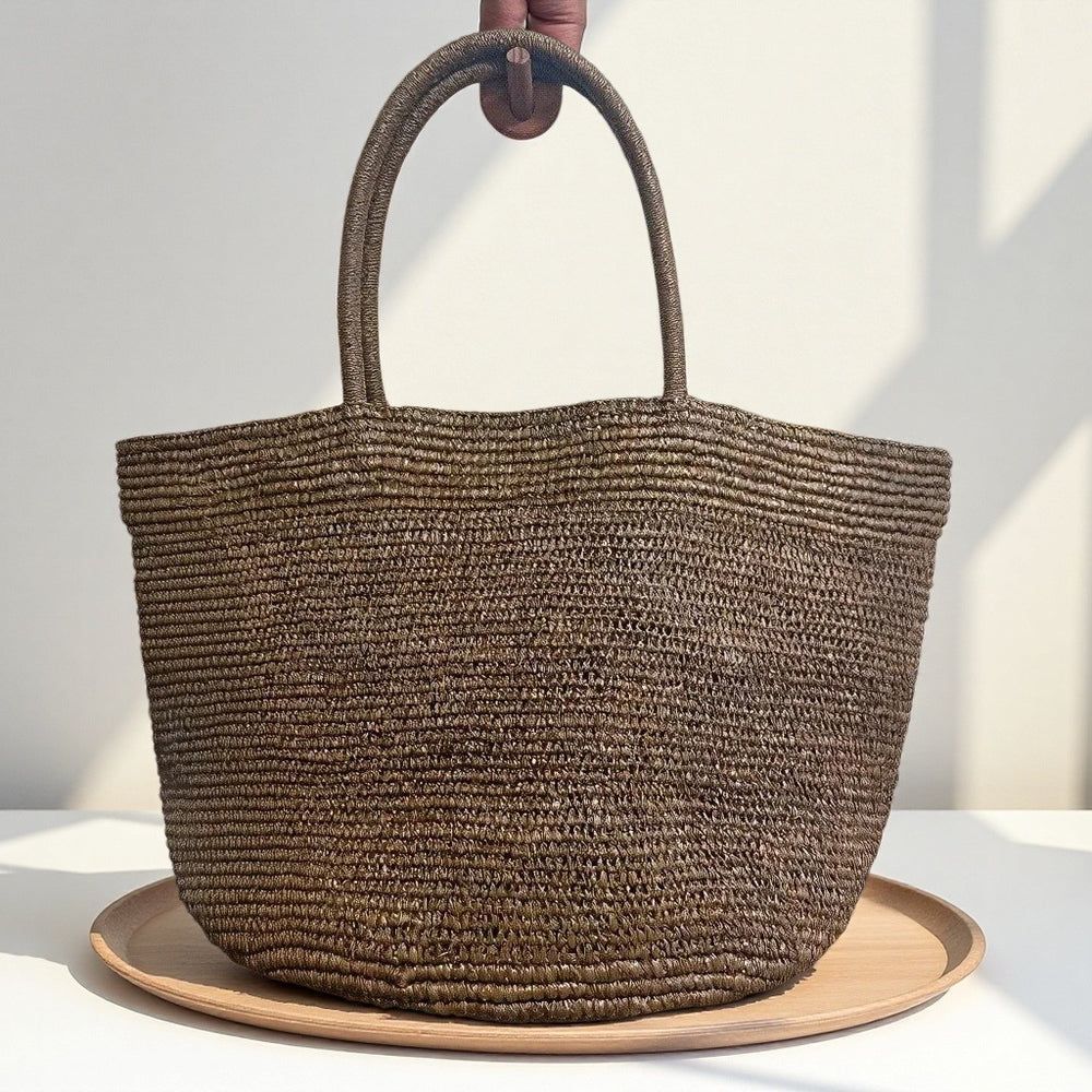 Raffia straw tote bag SKU orange colourway – handwoven natural fibre beach vacation bag