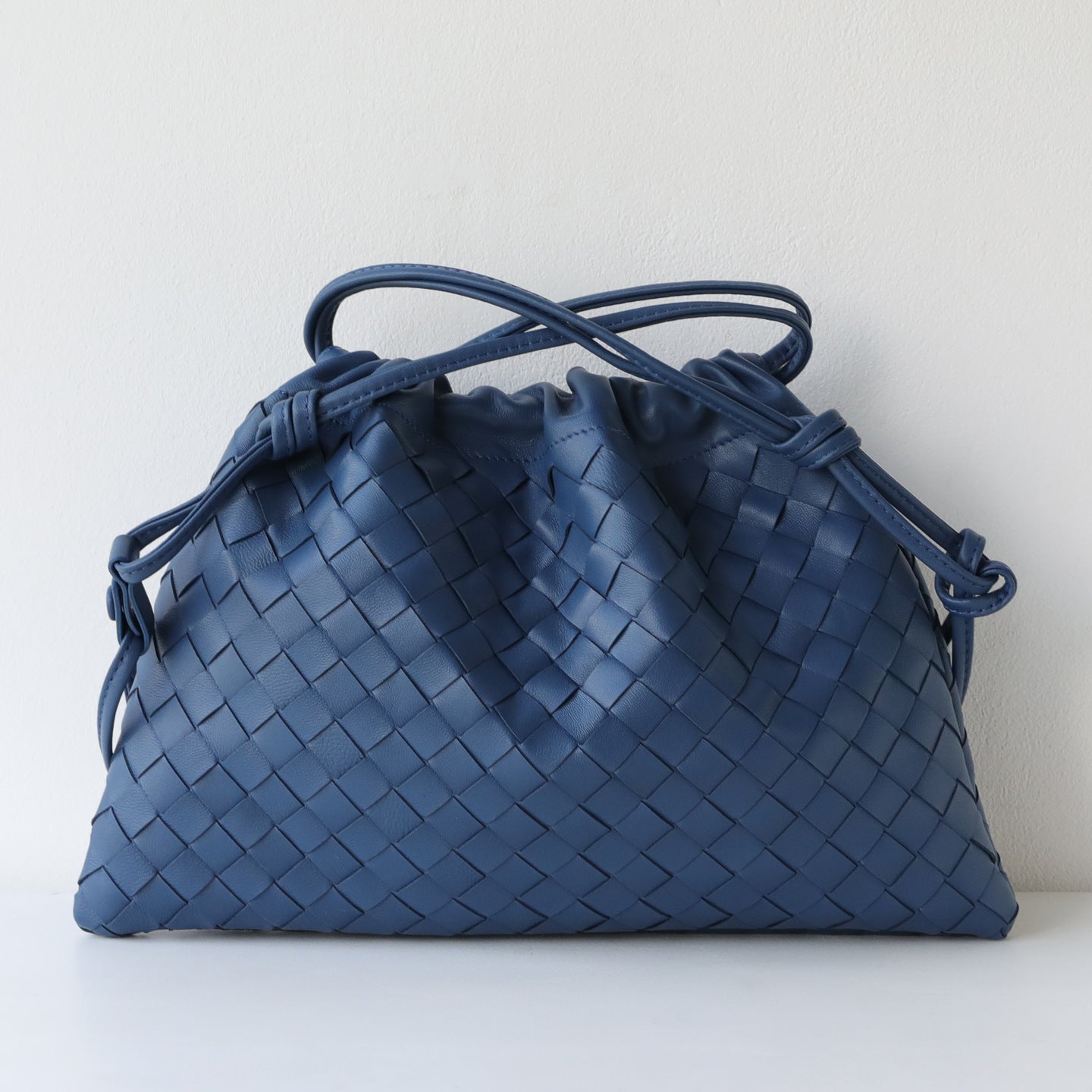 Luxurious Handwoven Lambskin Handbag Drawstring, Genuine Leather Shoulder Bucket Bag for Women
