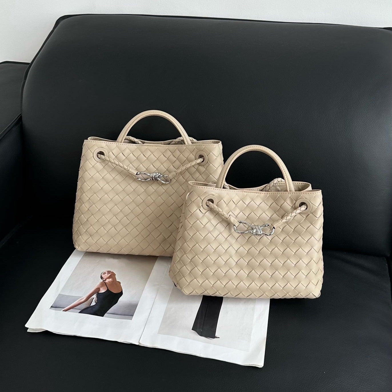 Cowhide Leather Knotted Intrecciato Shoulder Bag | Woven Handbag With Metal Buckle, Daily Fashion Designer Bag, Woven Shoulder Purse