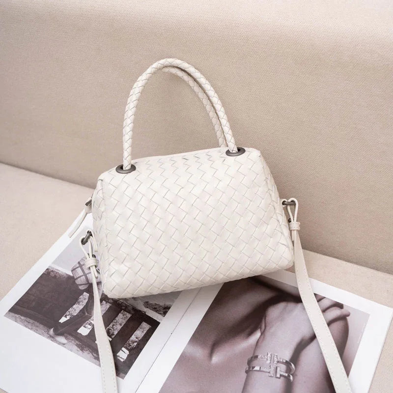 Luxury Women's Lambskin Woven Boston Crossbody Bag | Handcrafted Versatile Shoulder Bag
