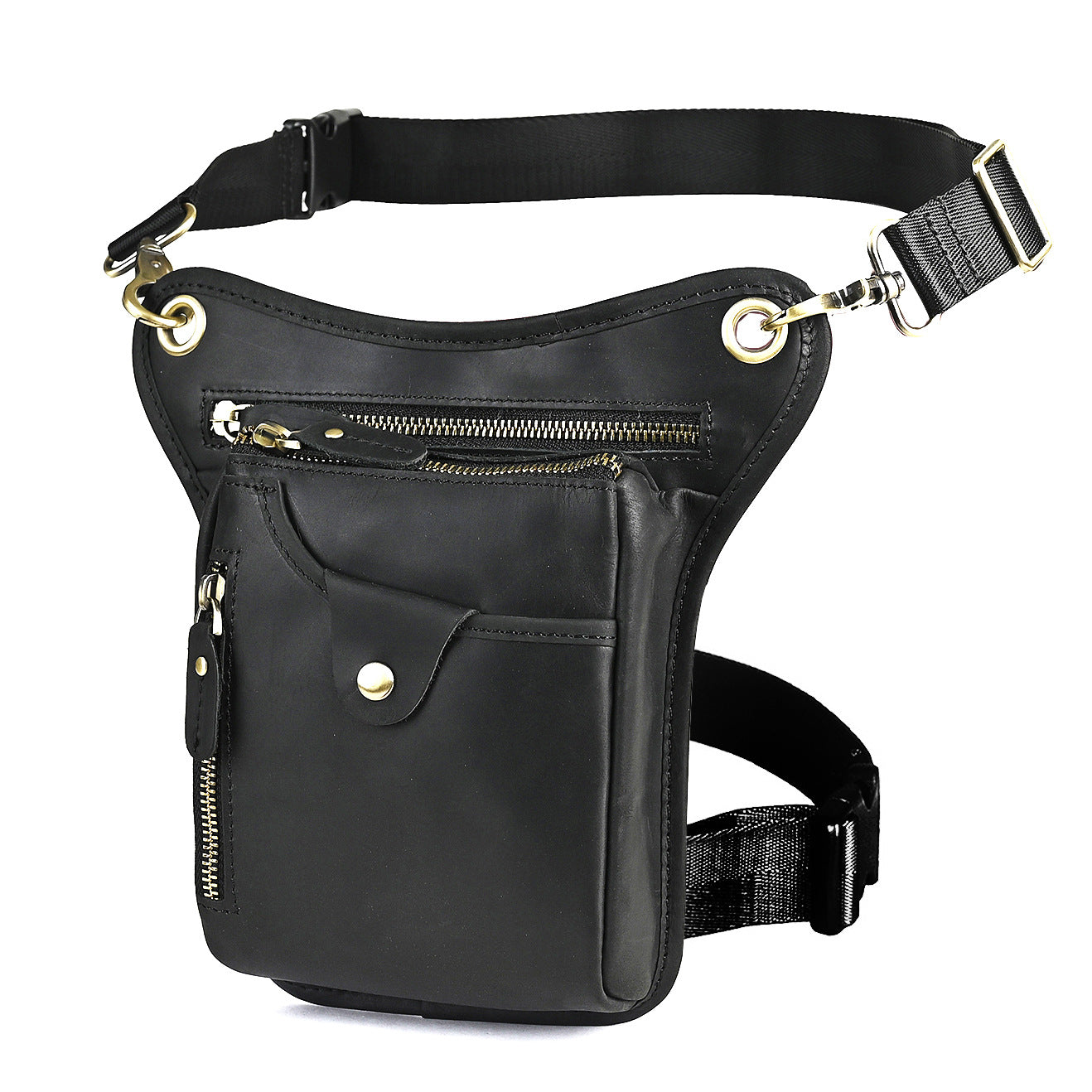 Full Grain Leather Sling Bag, Leather Motorcycle Hip Pouch, Male Knight Bull Head Bag and Sling Bags, Crazy Horse Leather Everyday Carry Pouch for Men