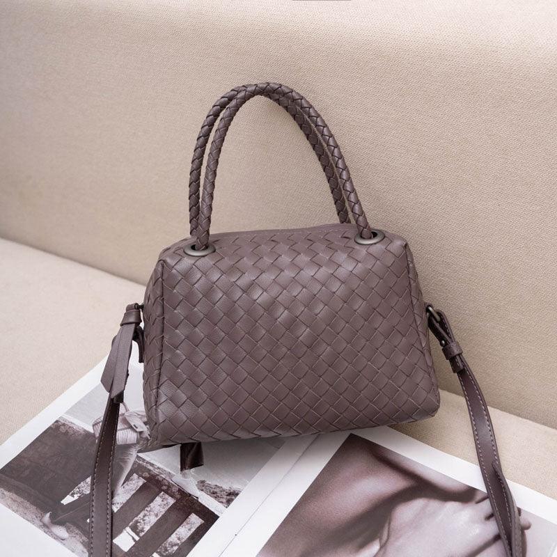 Luxury Women's Lambskin Woven Boston Crossbody Bag | Handcrafted Versatile Shoulder Bag