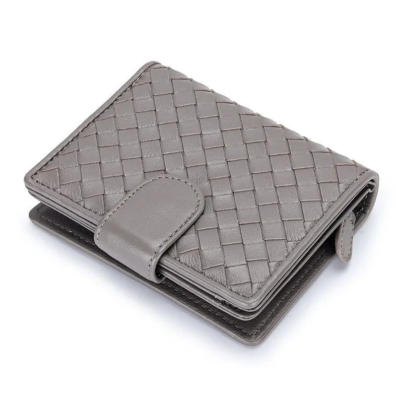 Small Lambskin Leather Interwoven Wallet, Women Woven Leather Cards Holder, Handcrafted Trifold Wallet, Designer Wallet, Women Purse