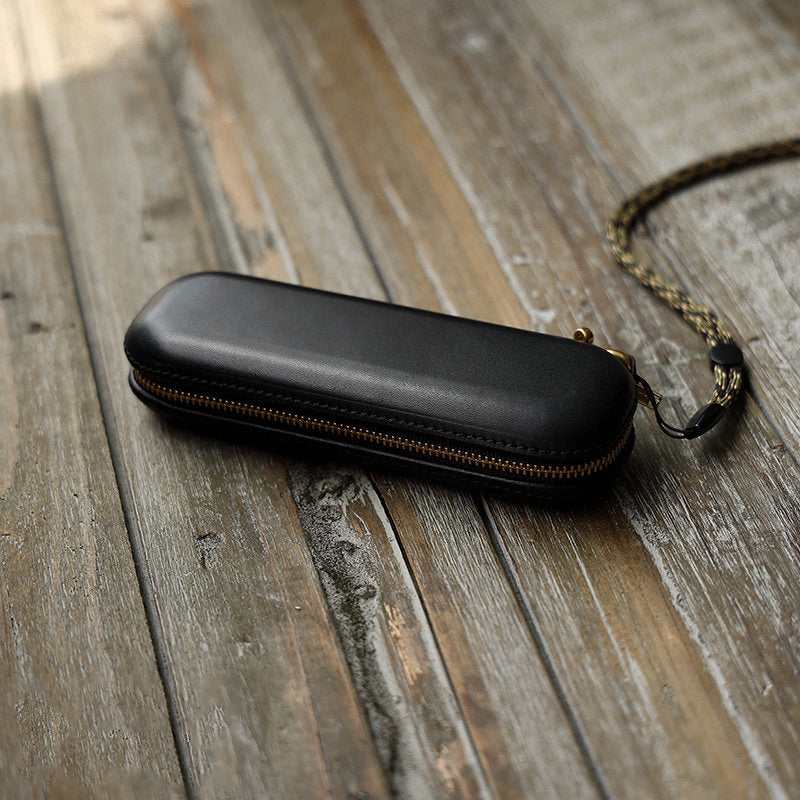 Vintage Leather Glasses Case | Cowhide Leather Zip Eyewear Case