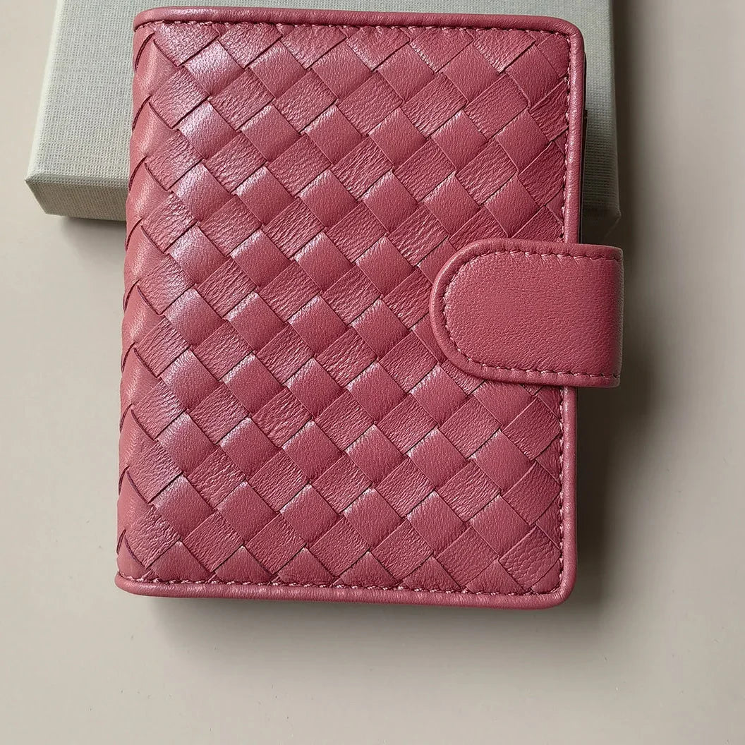 Small Lambskin Leather Interwoven Wallet, Women Woven Leather Cards Holder, Handcrafted Trifold Wallet, Designer Wallet, Women Purse