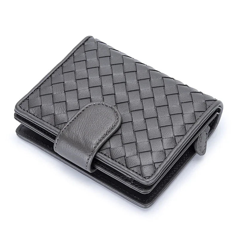 Small Lambskin Leather Interwoven Wallet, Women Woven Leather Cards Holder, Handcrafted Trifold Wallet, Designer Wallet, Women Purse