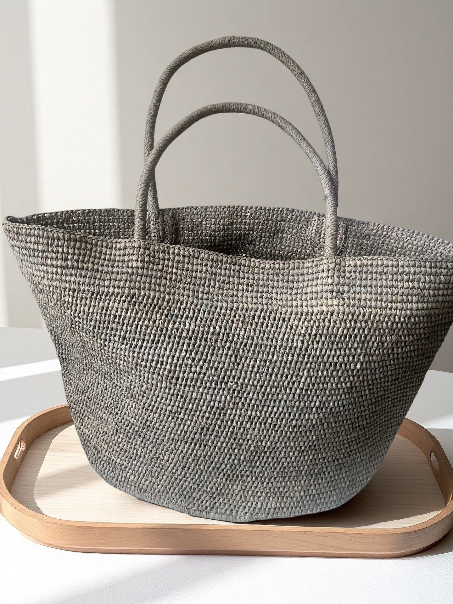 Handwoven Raffia Straw Tote Bag | Women's Large Vacation Beach Bag with Scarf