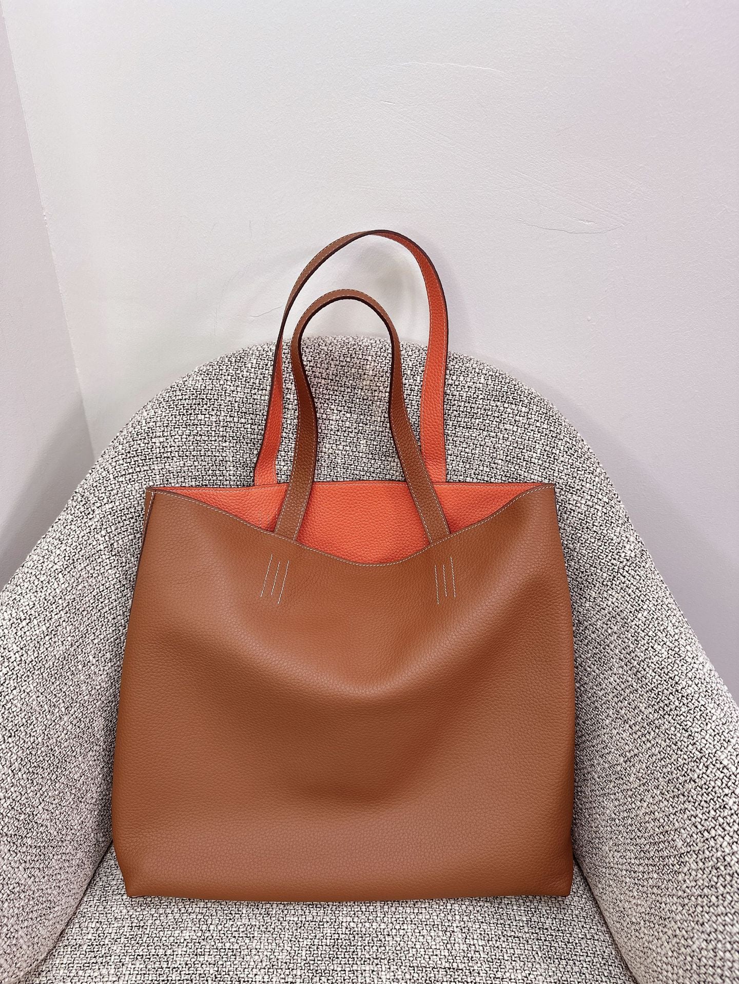 Reversible Full Grain Togo Leather Tote Bag | Two-Tone Everyday Carry Bag