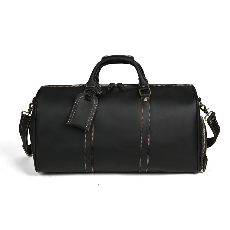 Handmade Full Grain Leather Duffle Bag – Vegetable-Tanned Cowhide Holdall | Brass Hardware, YKK Zippers & Padded Shoulder Strap