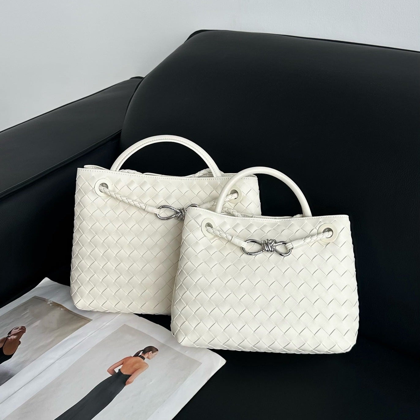 Cowhide Leather Knotted Intrecciato Shoulder Bag | Woven Handbag With Metal Buckle, Daily Fashion Designer Bag, Woven Shoulder Purse
