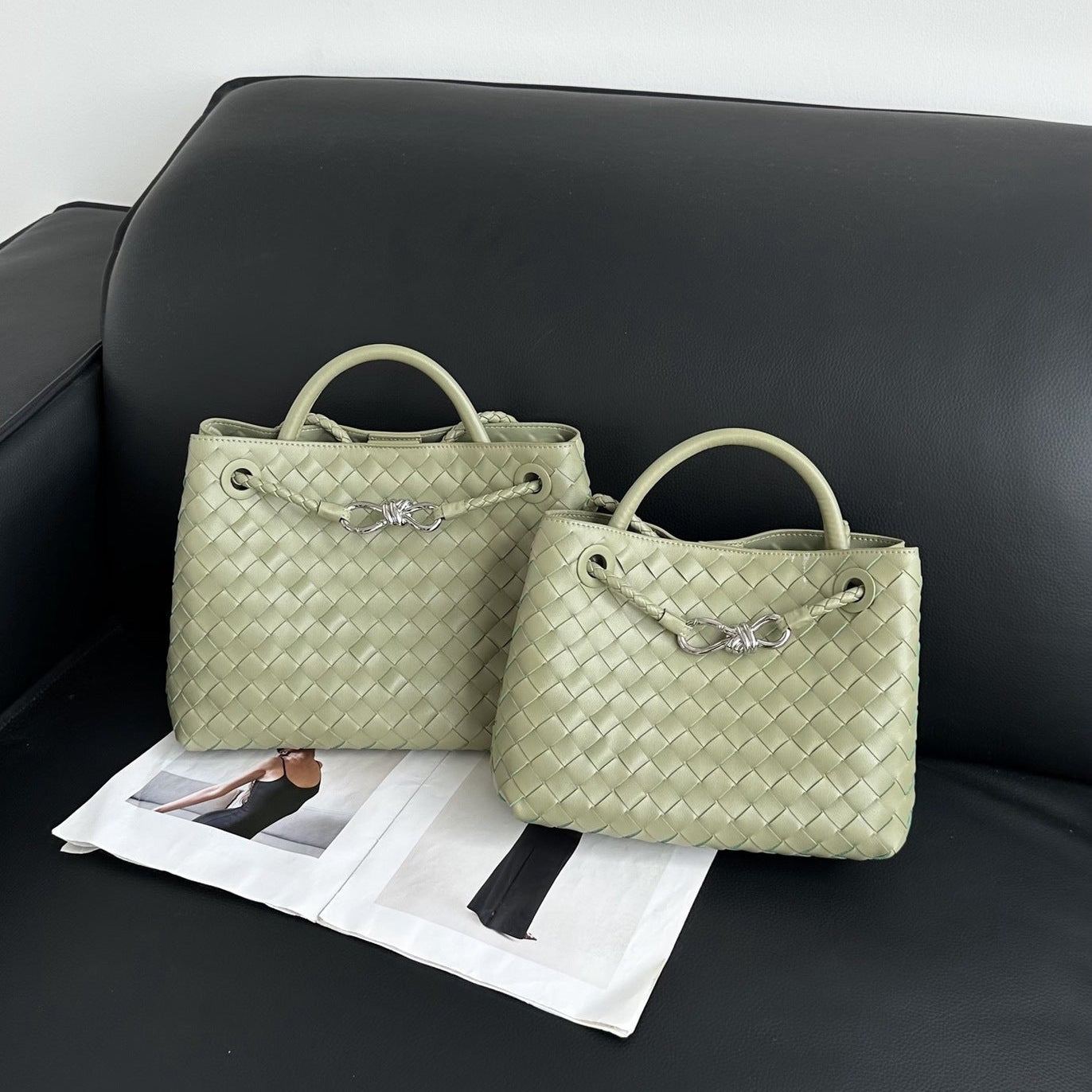 Cowhide Leather Knotted Intrecciato Shoulder Bag | Woven Handbag With Metal Buckle, Daily Fashion Designer Bag, Woven Shoulder Purse