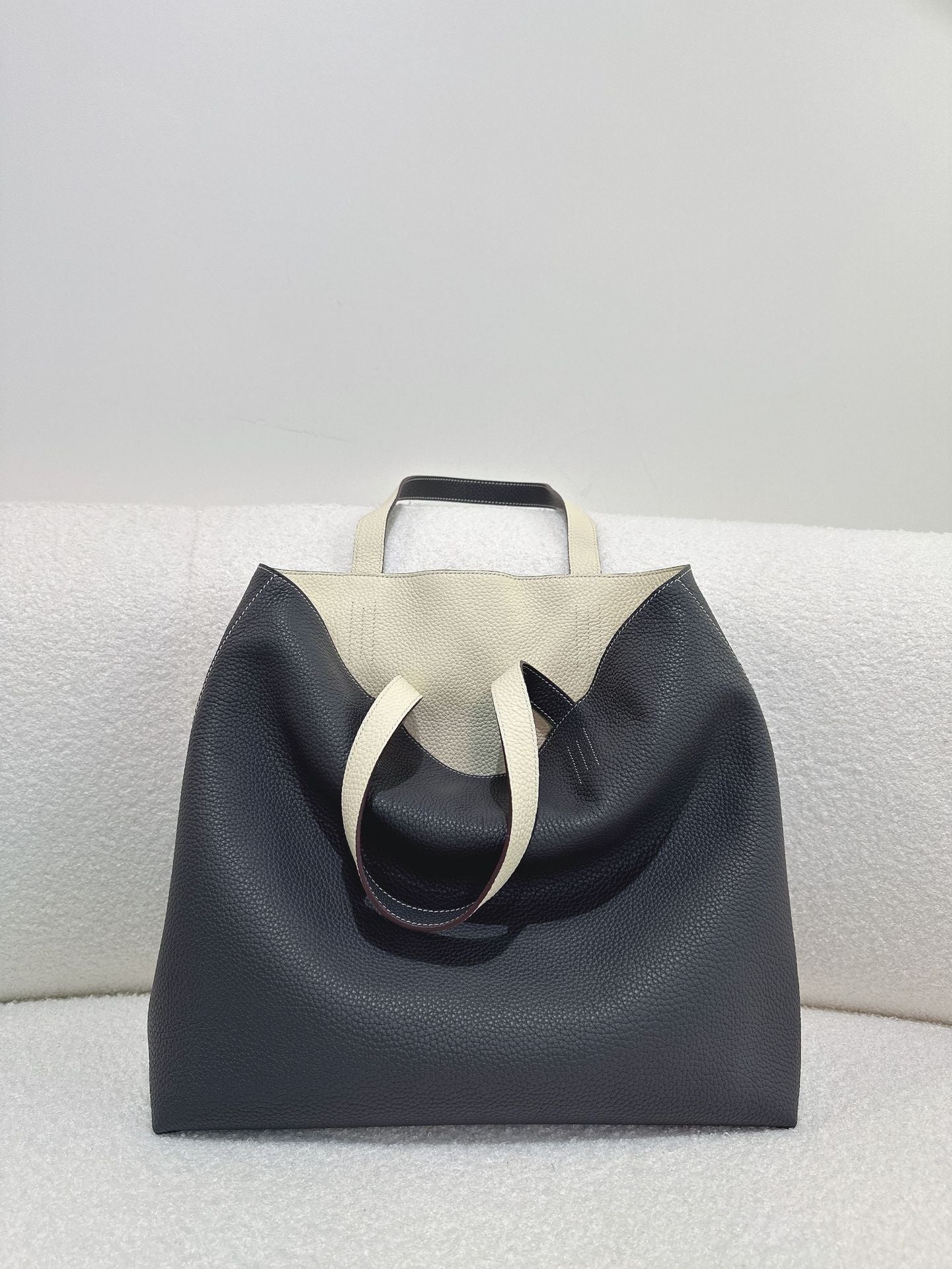 Reversible Full Grain Togo Leather Tote Bag | Two-Tone Everyday Carry Bag
