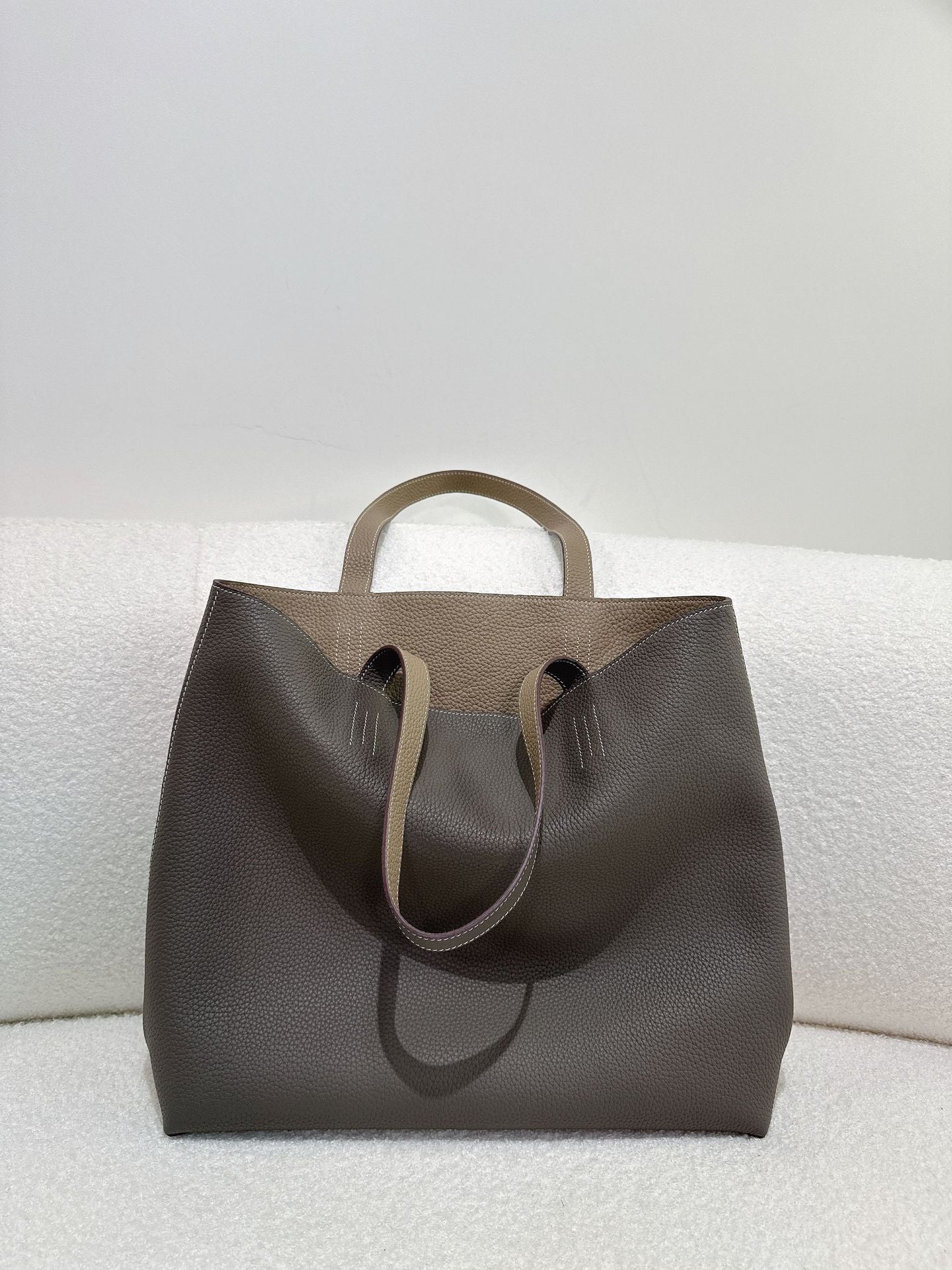 Reversible Full Grain Togo Leather Tote Bag | Two-Tone Everyday Carry Bag