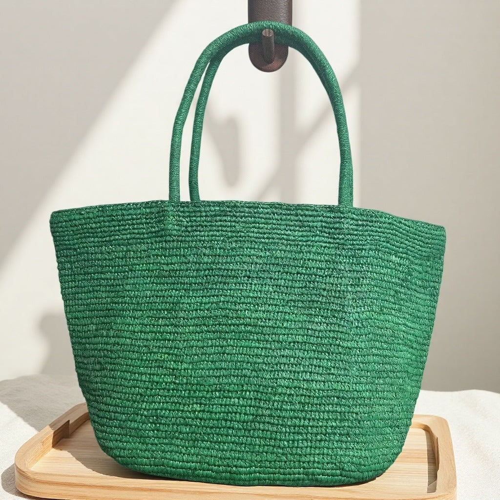 Raffia tote bag SKU wine red colourway – handwoven natural straw women's vacation bag