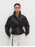 Sheepskin Leather Shirt Jacket for Women | Belted Cropped Moto Coat | Handcrafted Genuine Leather Overshirt