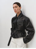 Sheepskin Leather Shirt Jacket for Women | Belted Cropped Moto Coat | Handcrafted Genuine Leather Overshirt