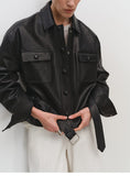 Sheepskin Leather Shirt Jacket for Women | Belted Cropped Moto Coat | Handcrafted Genuine Leather Overshirt