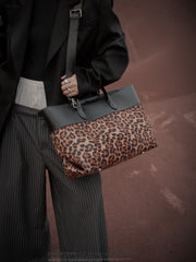Signature Rainbow Wool & Cowhide Leather Tote, 2025 Fall/Winter Large Colourblock Commuter Shoulder & Handbag for Women