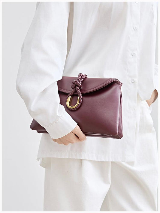 Silky Lambskin Leather Braided Rope Buckle Shoulder & Crossbody Bag | Elegant Handle Party Bag for Women