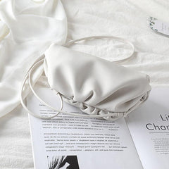 Silky Lambskin Leather Women's Cloud Bag With Pleated Design, Crossbody Clutch Party Bag