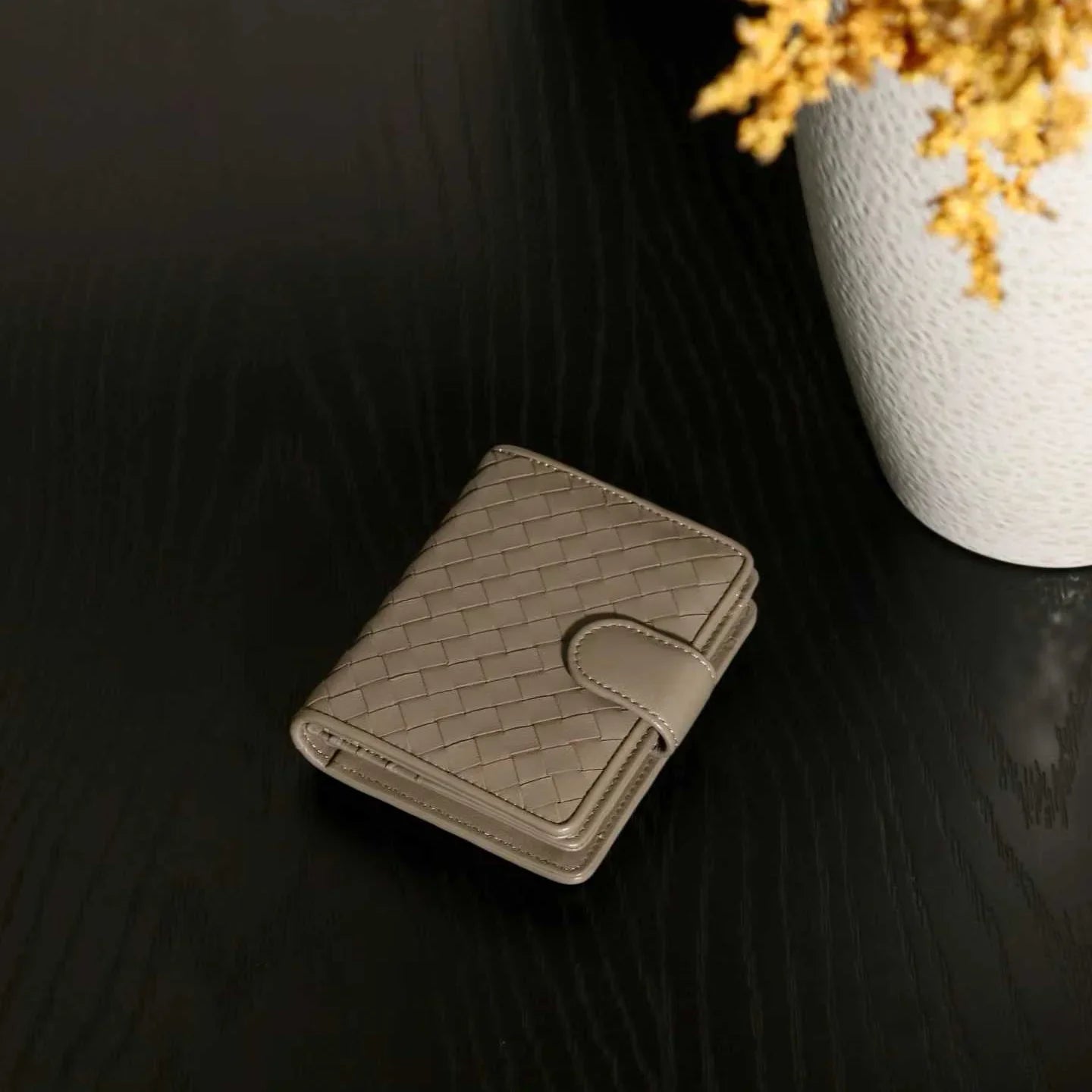 Small Lambskin Leather Interwoven Wallet, Women Woven Leather Cards Holder, Handcrafted Trifold Wallet, Designer Wallet, Women Purse