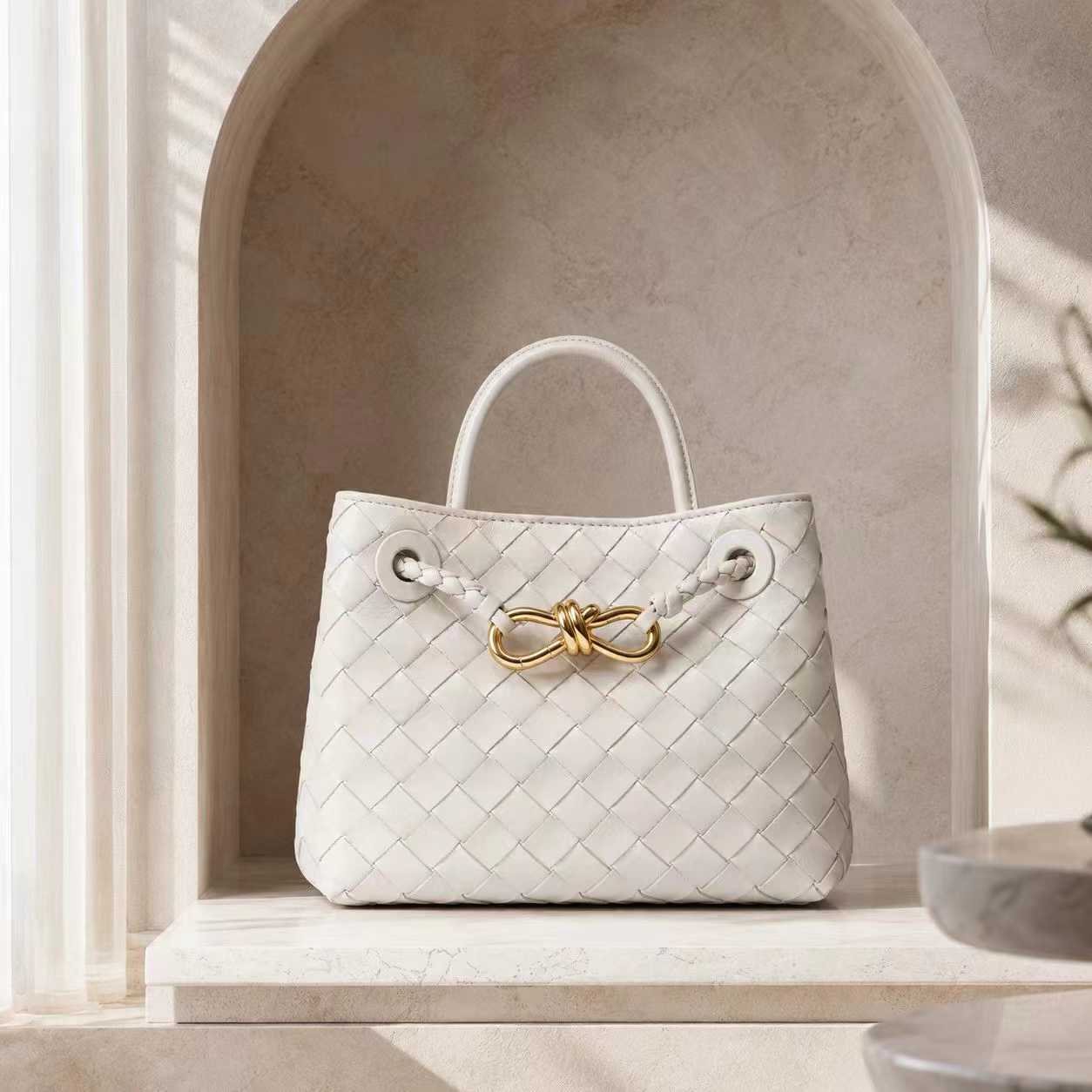 Small Lambskin Leather Knotted Intrecciato Shoulder Bag | Woven Handbag With Metal Buckle, Daily Fashion Designer Bag, Woven Shoulder Purse