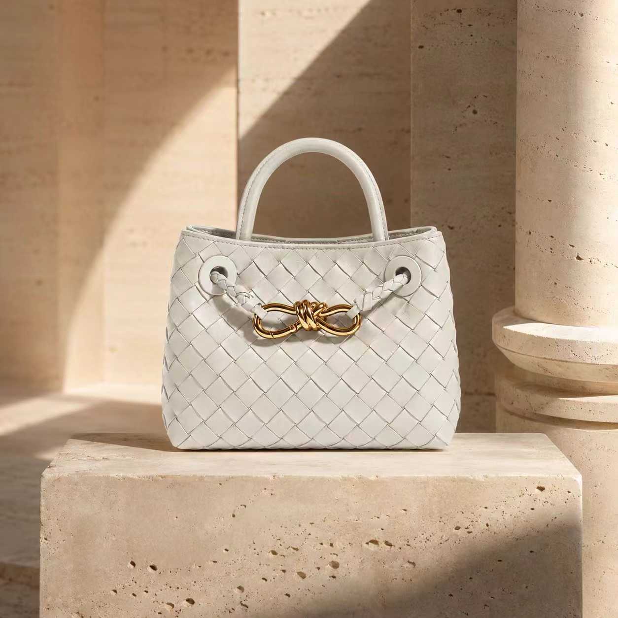 Small Lambskin Leather Knotted Intrecciato Shoulder Bag | Woven Handbag With Metal Buckle, Daily Fashion Designer Bag, Woven Shoulder Purse