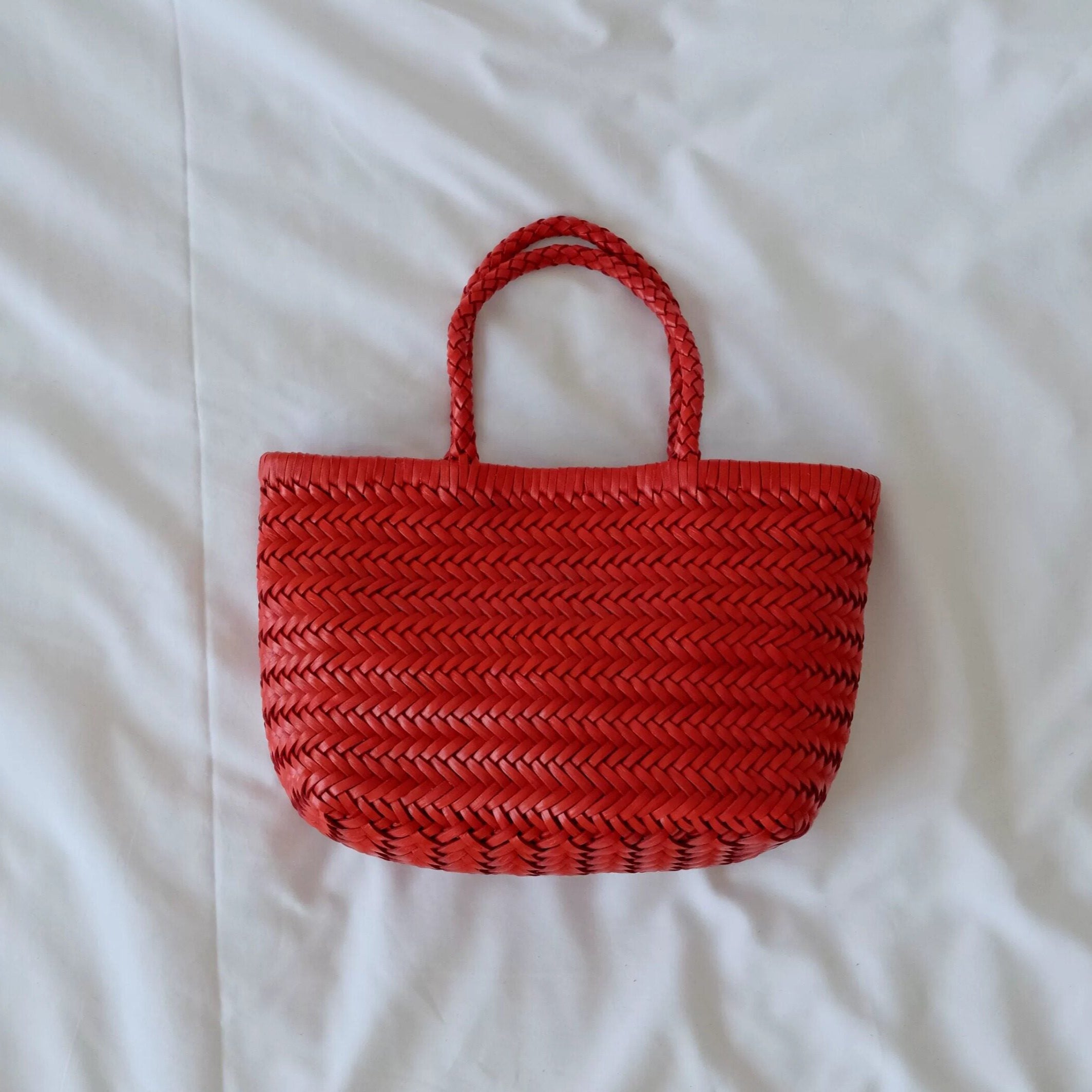 Small Woven Leather Basket Bag for Women | Handmade Cowhide Tote with Crossbody Strap