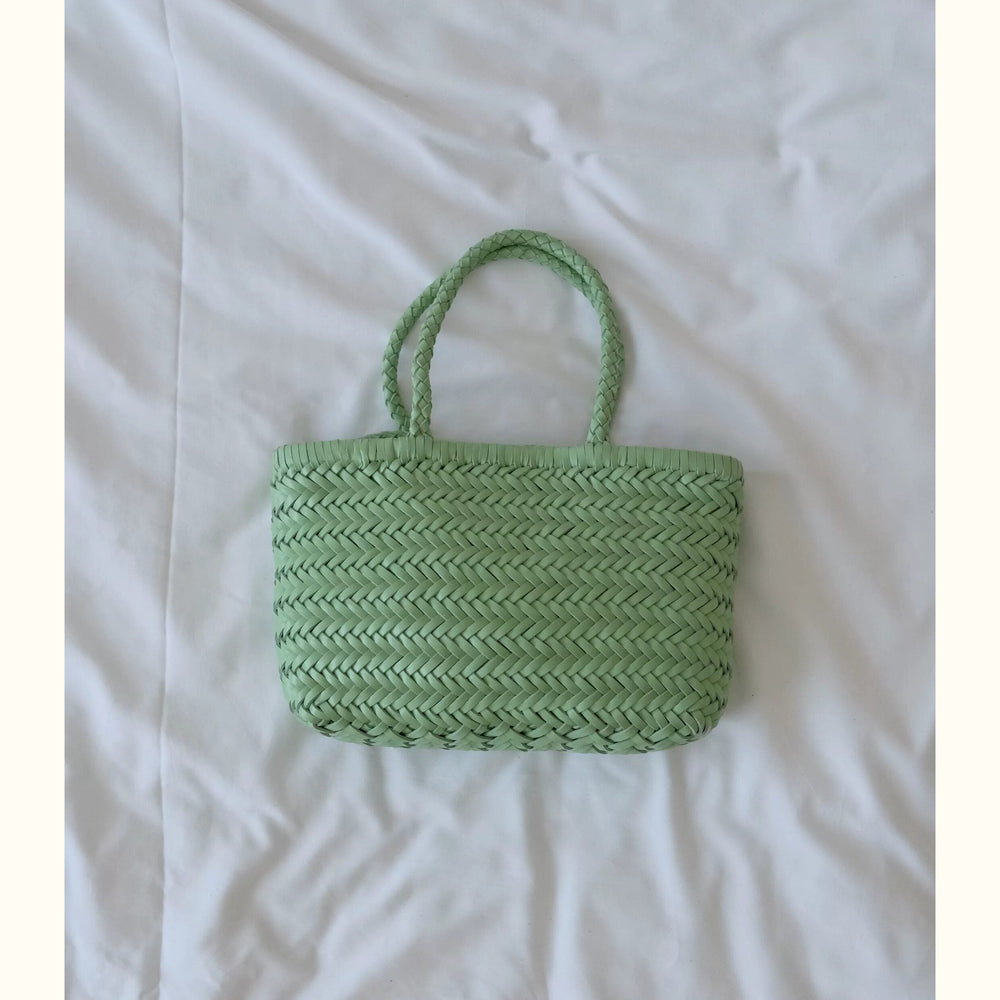 Small Woven Leather Basket Bag for Women | Handmade Cowhide Tote with Crossbody Strap