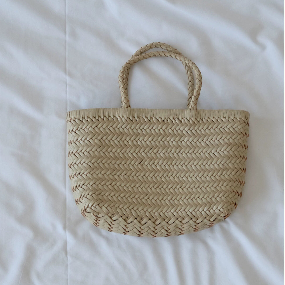 Small Woven Leather Basket Bag for Women | Handmade Cowhide Tote with Crossbody Strap