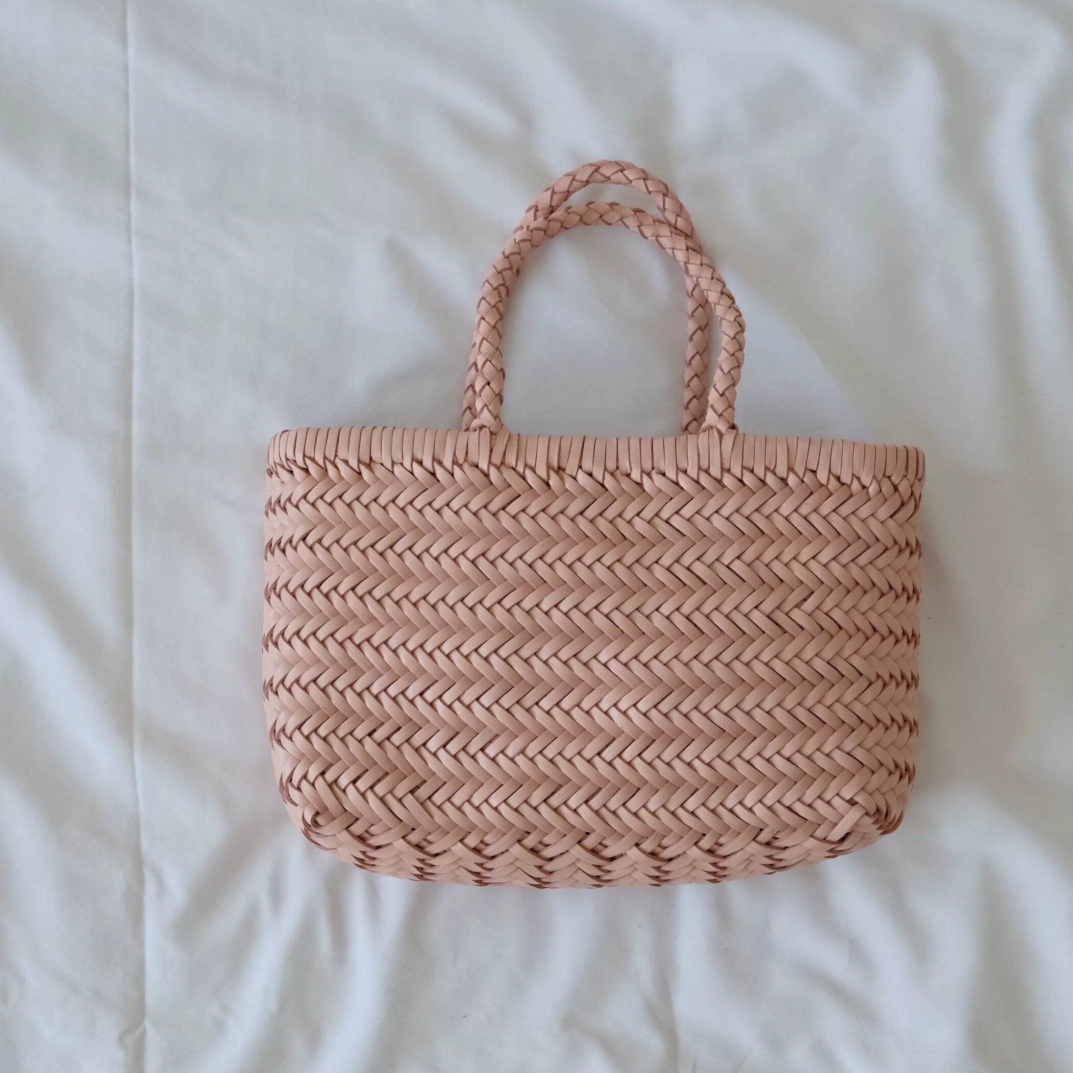 Small Woven Leather Basket Bag for Women | Handmade Cowhide Tote with Crossbody Strap