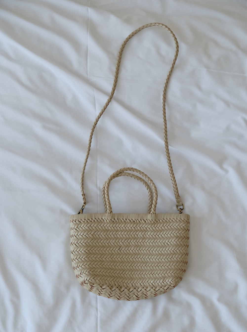 Small Woven Leather Basket Bag for Women | Handmade Cowhide Tote with Crossbody Strap