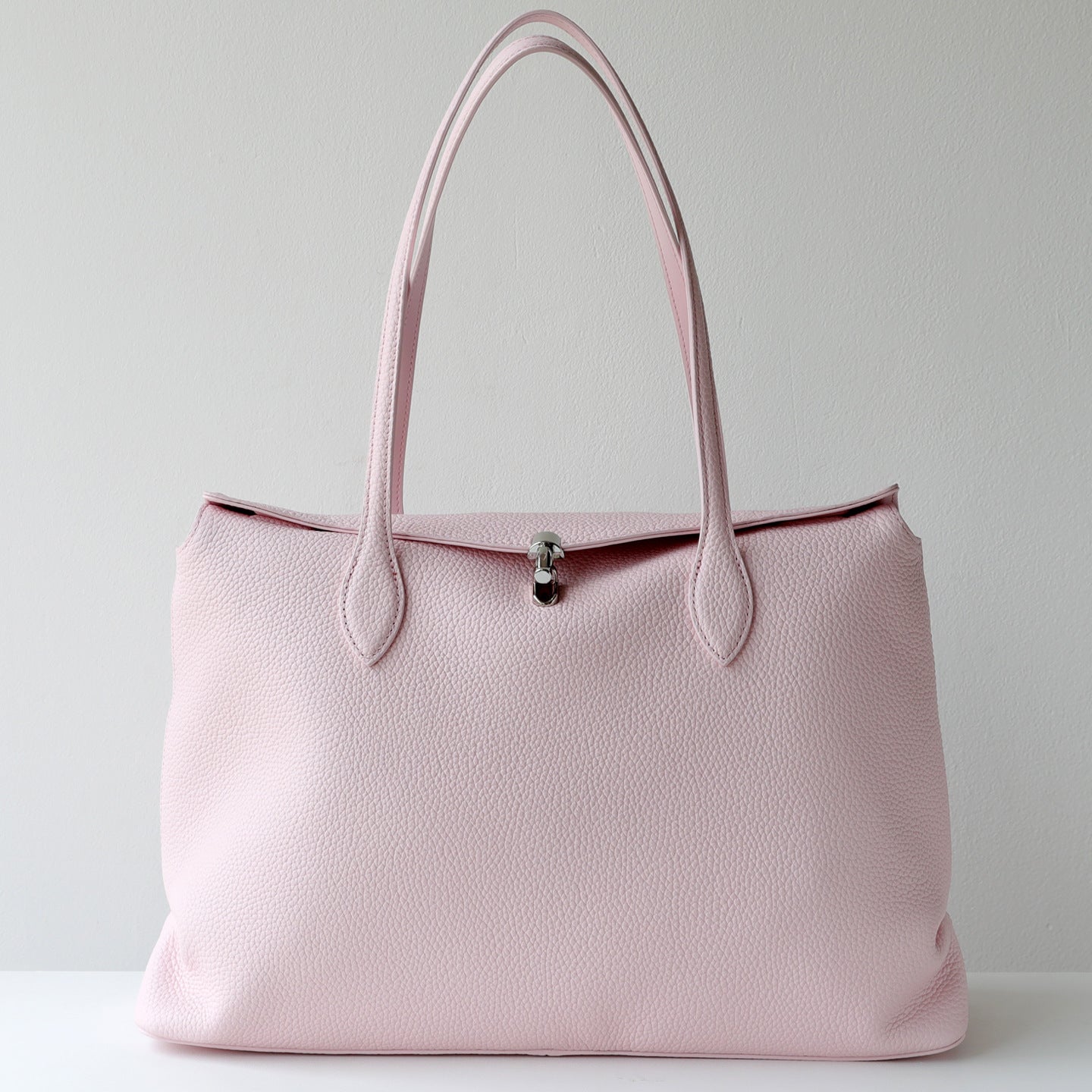 Soft Cowhide Leather Tote Bag |  Minimalist Pebbled Shoulder Handbag with Turn-Lock Closure | Large Everyday Work Bag for Women