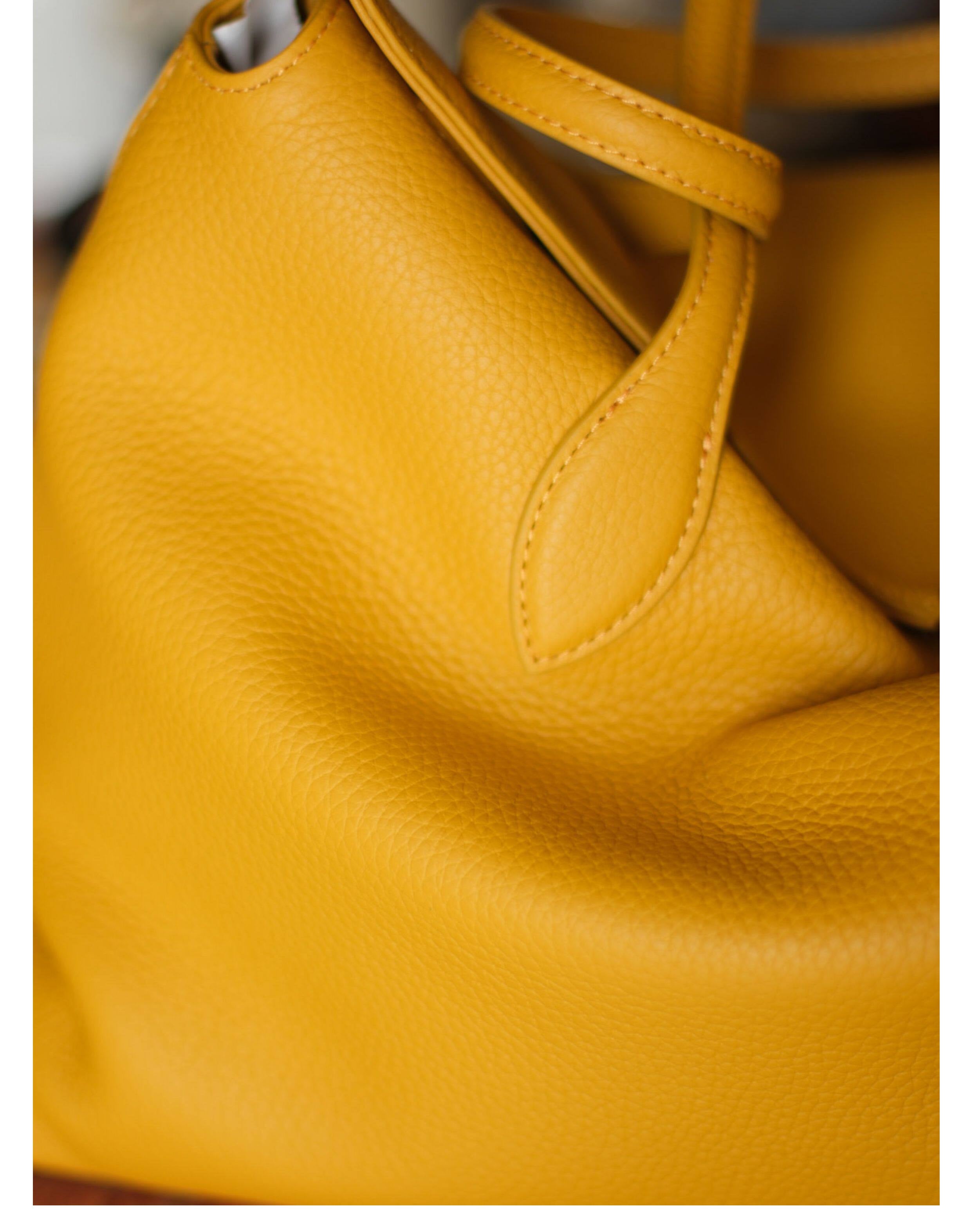 Soft Cowhide Leather Tote Bag |  Minimalist Pebbled Shoulder Handbag with Turn-Lock Closure | Large Everyday Work Bag for Women
