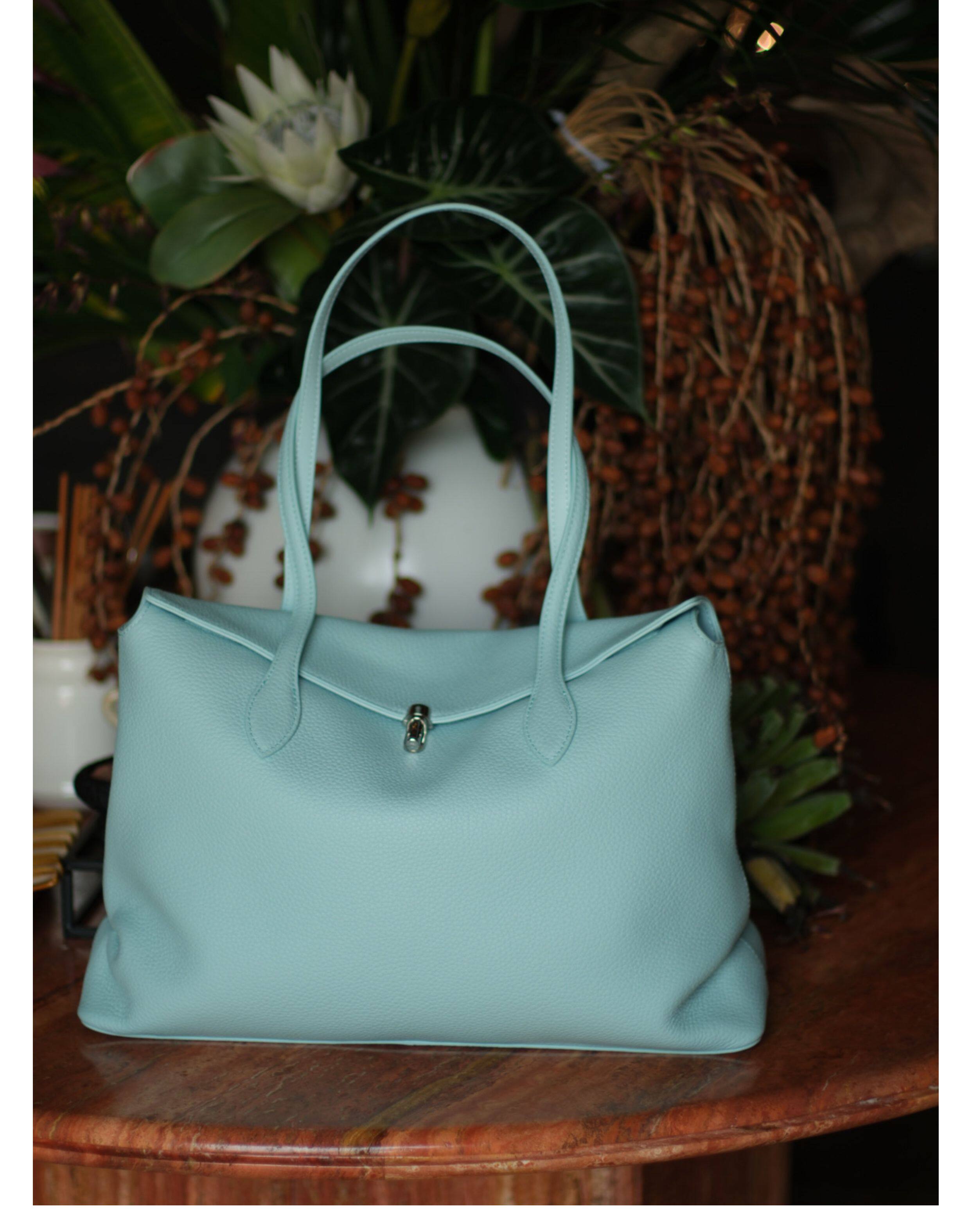 Soft Cowhide Leather Tote Bag |  Minimalist Pebbled Shoulder Handbag with Turn-Lock Closure | Large Everyday Work Bag for Women