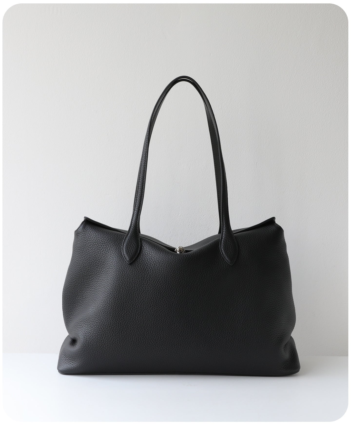 Soft Cowhide Leather Tote Bag |  Minimalist Pebbled Shoulder Handbag with Turn-Lock Closure | Large Everyday Work Bag for Women