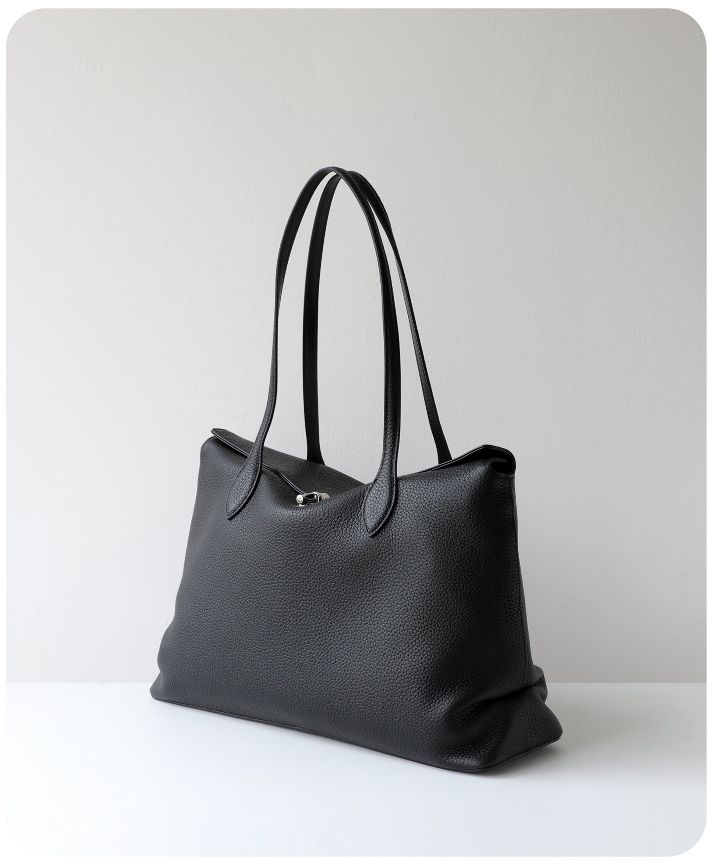 Soft Cowhide Leather Tote Bag |  Minimalist Pebbled Shoulder Handbag with Turn-Lock Closure | Large Everyday Work Bag for Women